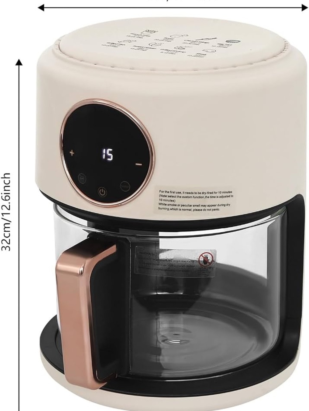 Digital 3.81QT White Air Fryer with Glass Basket